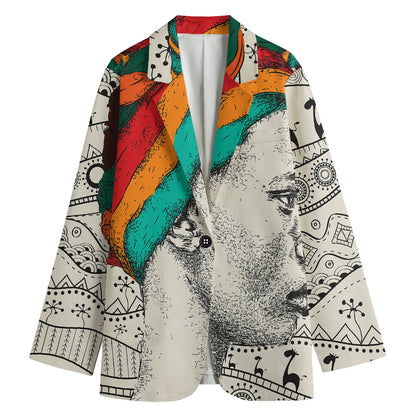 Ethnic African Girl Print Women's Cotton Blazer