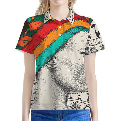 Ethnic African Girl Print Women's Polo Shirt