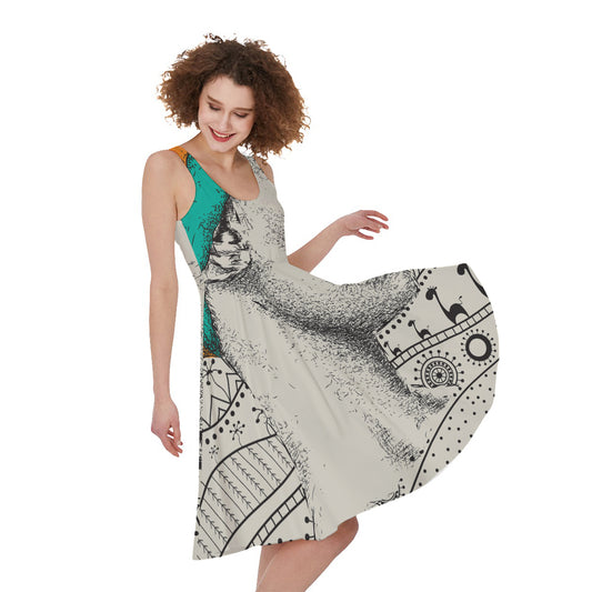 Ethnic African Girl Print Women's Sleeveless Dress