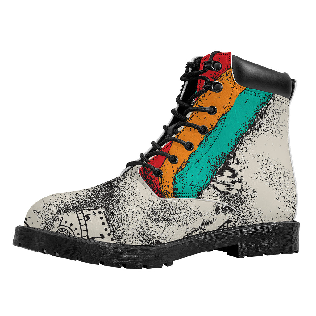 Ethnic African Girl Print Work Boots