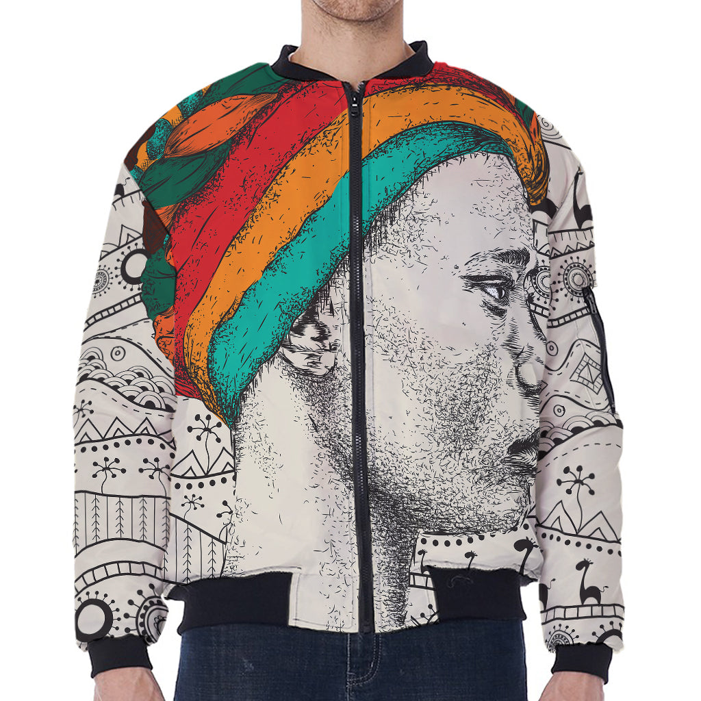 Ethnic African Girl Print Zip Sleeve Bomber Jacket