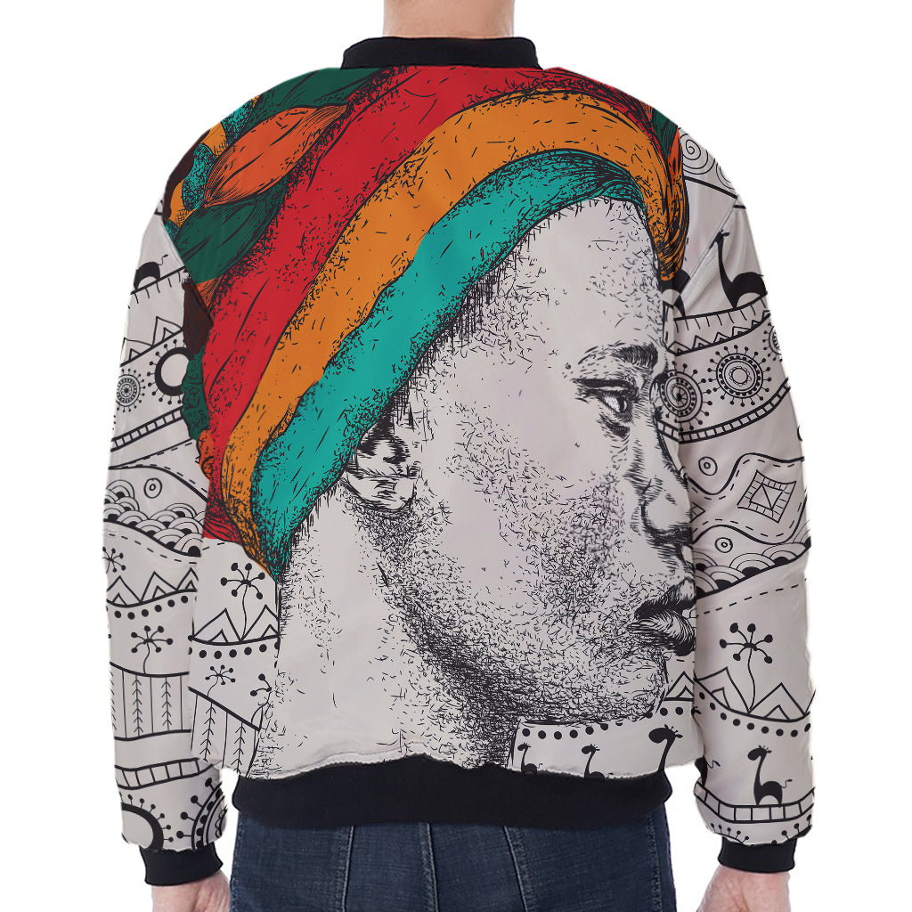 Ethnic African Girl Print Zip Sleeve Bomber Jacket