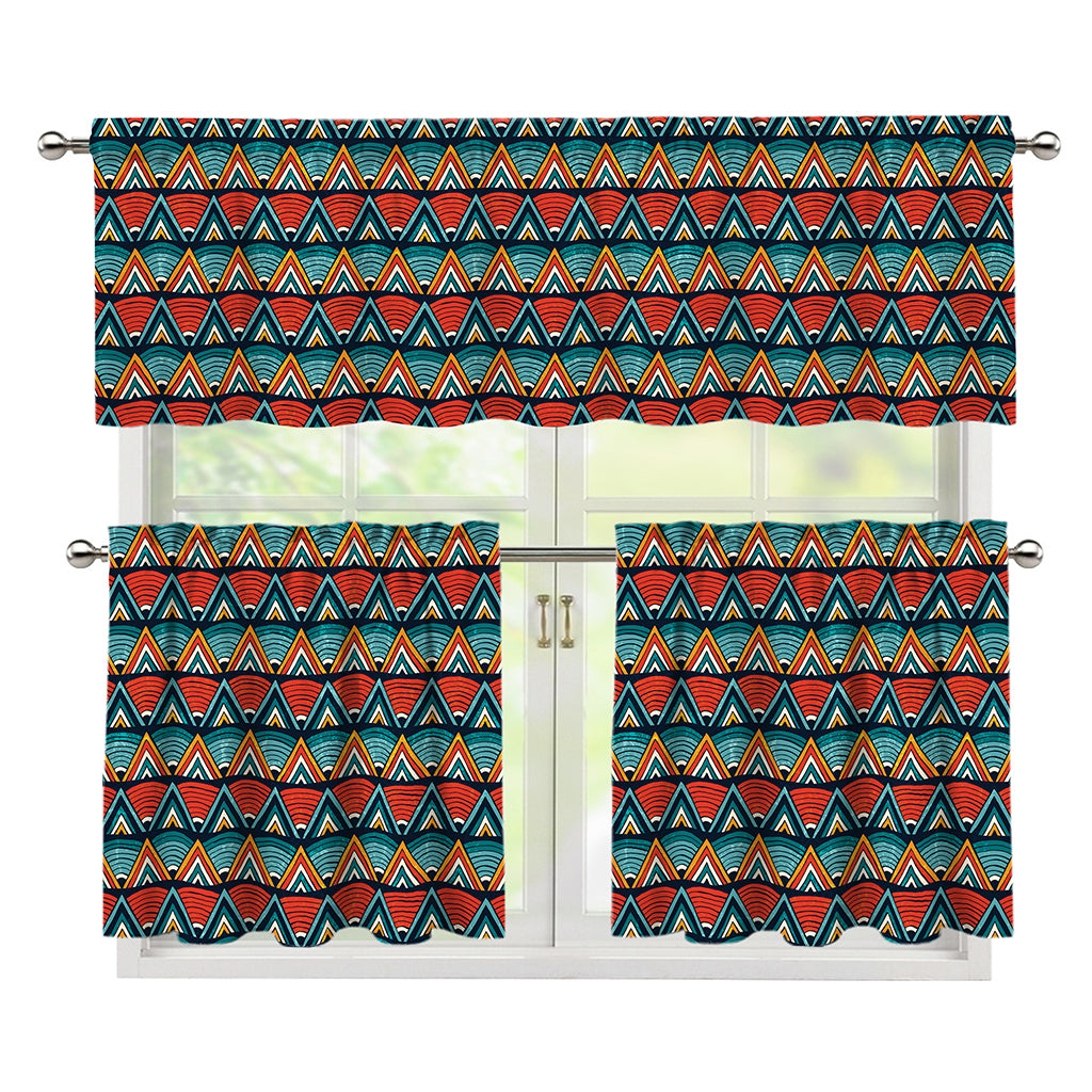 Ethnic African Inspired Pattern Print 3 Piece Kitchen Curtains
