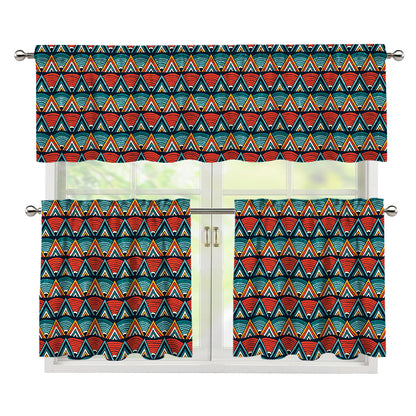 Ethnic African Inspired Pattern Print 3 Piece Kitchen Curtains