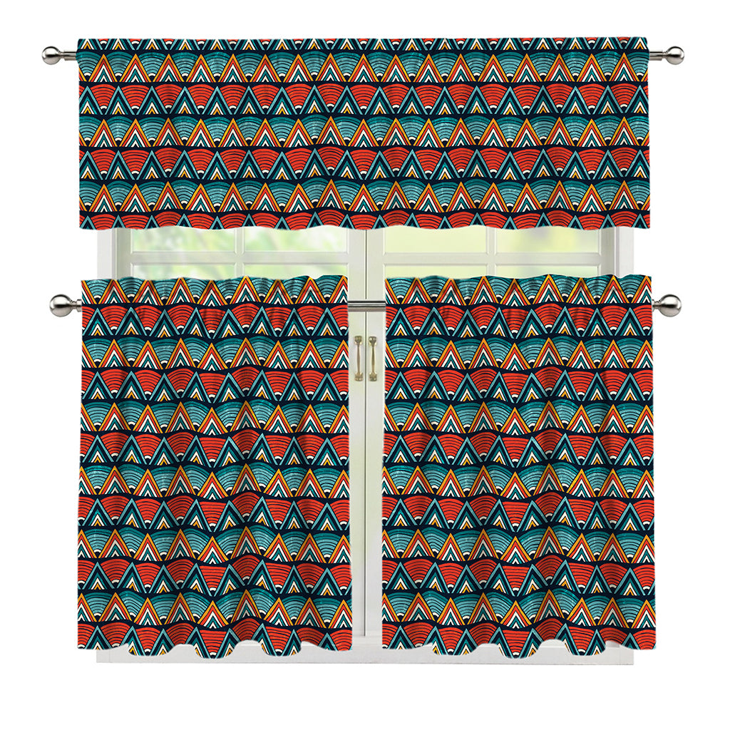 Ethnic African Inspired Pattern Print 3 Piece Kitchen Curtains