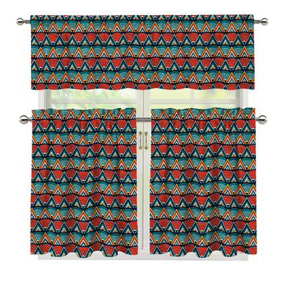 Ethnic African Inspired Pattern Print 3 Piece Kitchen Curtains