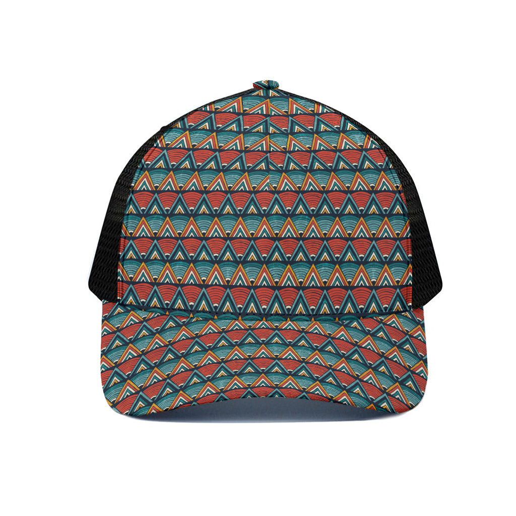Ethnic African Inspired Pattern Print Black Mesh Trucker Cap