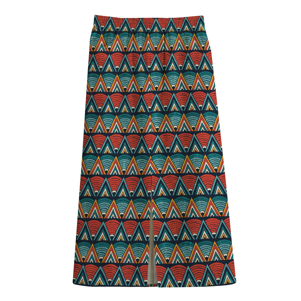 Ethnic African Inspired Pattern Print Cotton Front Slit Maxi Skirt