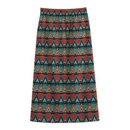Ethnic African Inspired Pattern Print Cotton Front Slit Maxi Skirt
