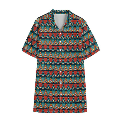 Ethnic African Inspired Pattern Print Cotton Hawaiian Shirt