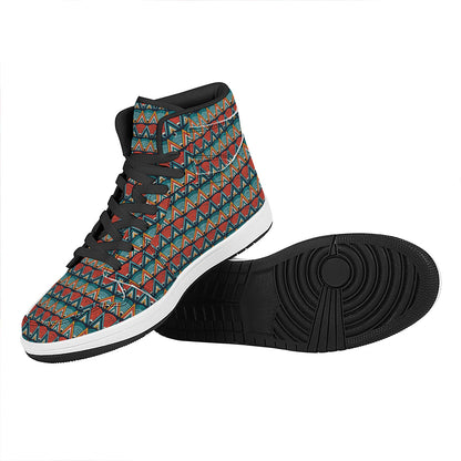 Ethnic African Inspired Pattern Print High Top Leather Sneakers
