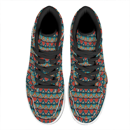 Ethnic African Inspired Pattern Print High Top Leather Sneakers