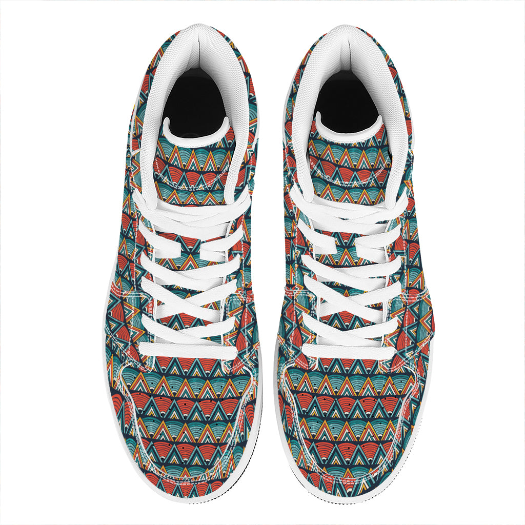 Ethnic African Inspired Pattern Print High Top Leather Sneakers
