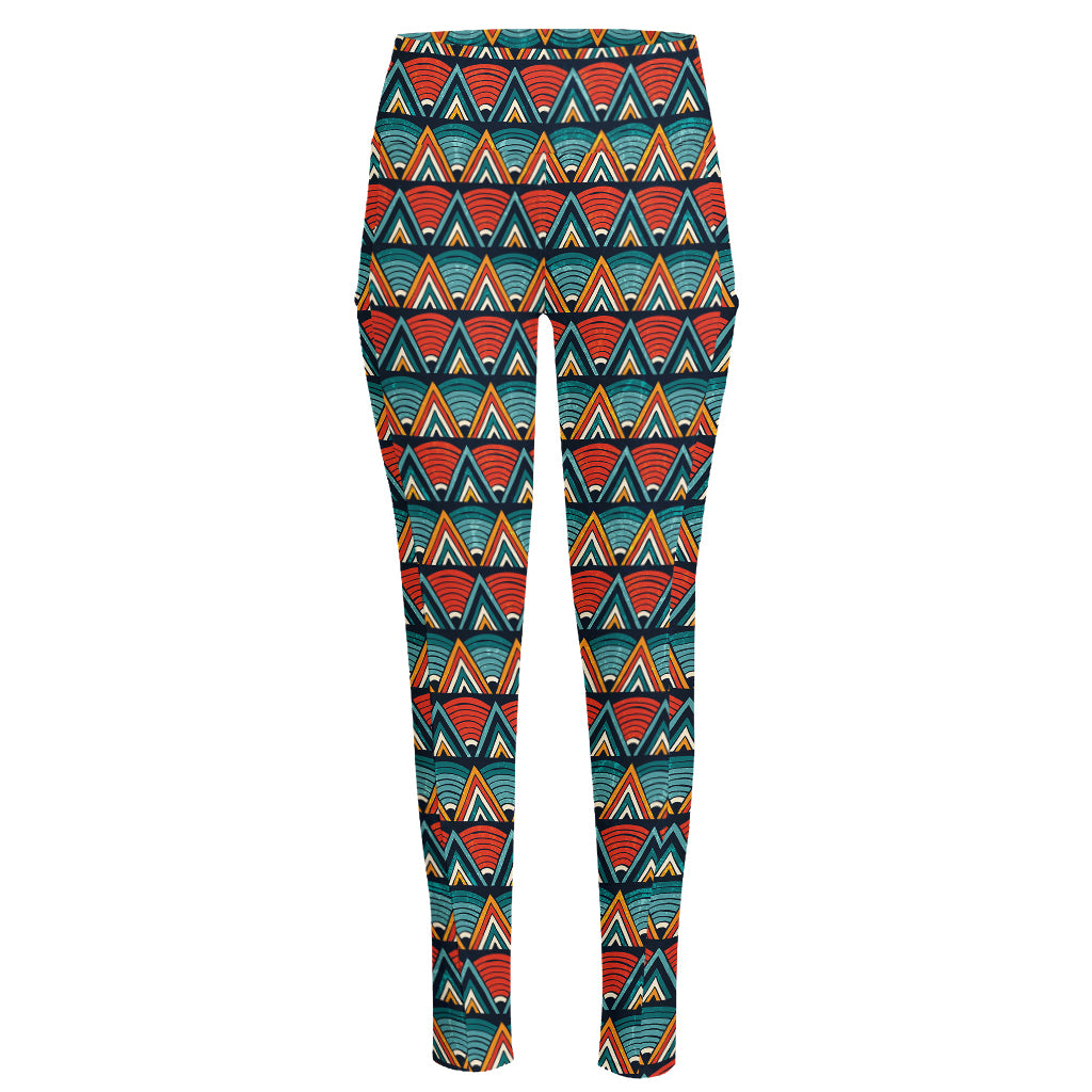 Ethnic African Inspired Pattern Print High-Waisted Pocket Leggings