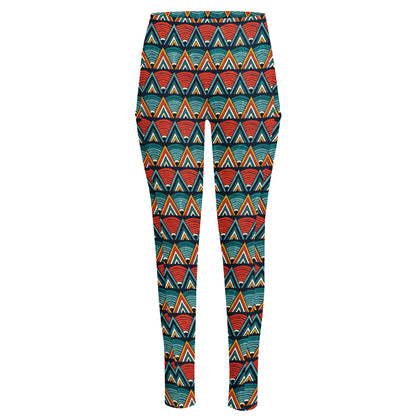 Ethnic African Inspired Pattern Print High-Waisted Pocket Leggings