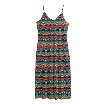 Ethnic African Inspired Pattern Print Jersey Midi Cami Dress
