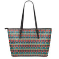 Ethnic African Inspired Pattern Print Leather Tote Bag With Zipper