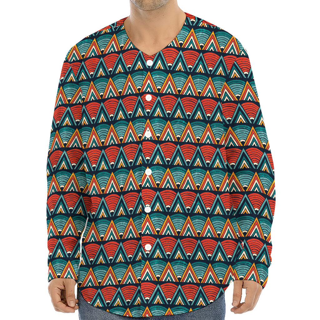 Ethnic African Inspired Pattern Print Long Sleeve Baseball Jersey