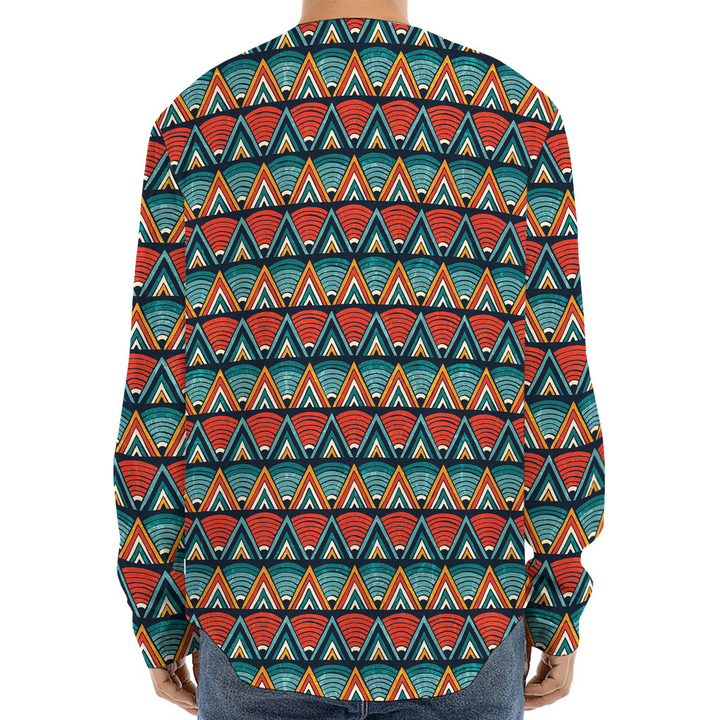 Ethnic African Inspired Pattern Print Long Sleeve Baseball Jersey