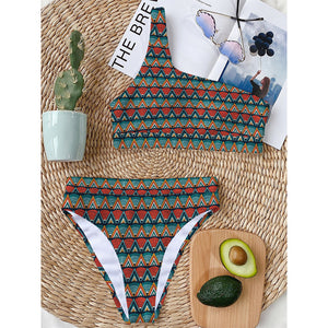 Ethnic African Inspired Pattern Print One Shoulder Bikini Top