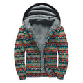 Ethnic African Inspired Pattern Print Sherpa Lined Zip Up Hoodie