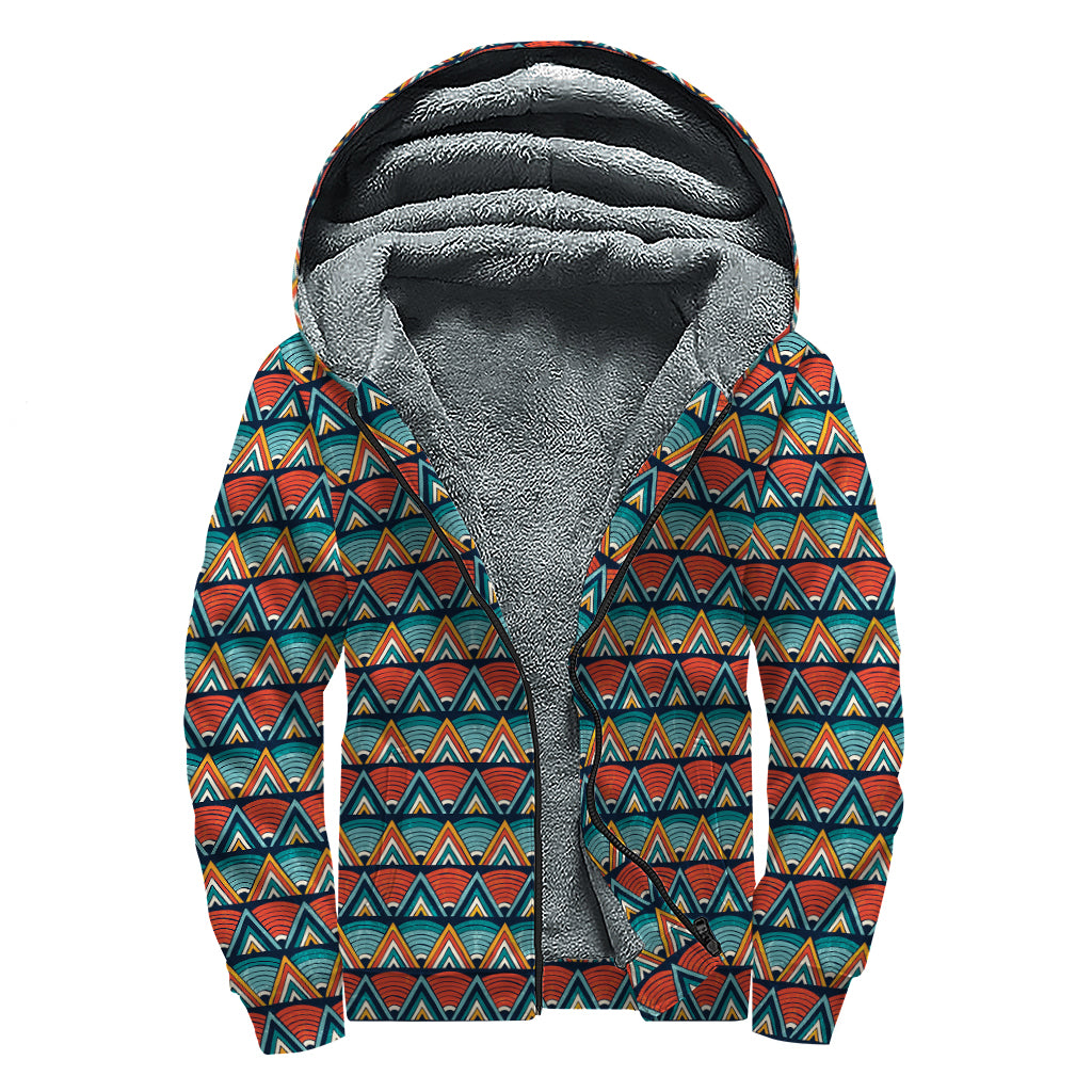 Ethnic African Inspired Pattern Print Sherpa Lined Zip Up Hoodie