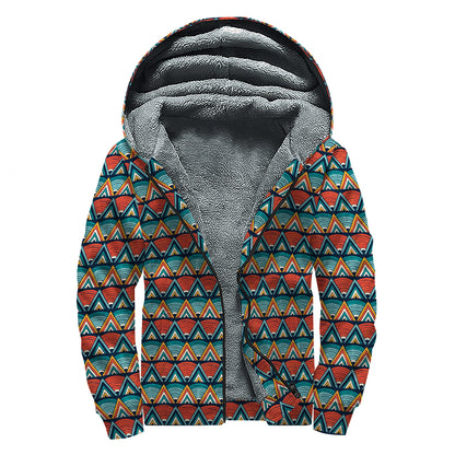 Ethnic African Inspired Pattern Print Sherpa Lined Zip Up Hoodie