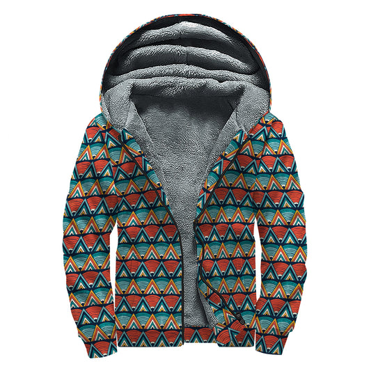 Ethnic African Inspired Pattern Print Sherpa Lined Zip Up Hoodie