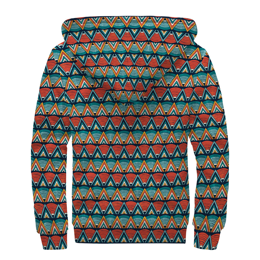 Ethnic African Inspired Pattern Print Sherpa Lined Zip Up Hoodie