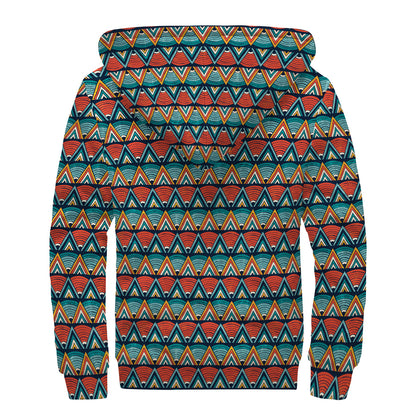 Ethnic African Inspired Pattern Print Sherpa Lined Zip Up Hoodie