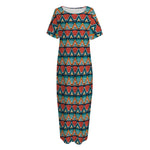 Ethnic African Inspired Pattern Print Short Sleeve Long Nightdress