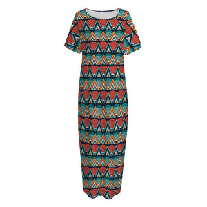 Ethnic African Inspired Pattern Print Short Sleeve Long Nightdress