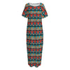 Ethnic African Inspired Pattern Print Short Sleeve Long Nightdress