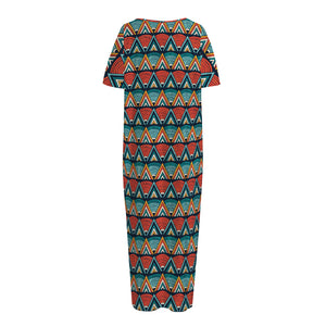 Ethnic African Inspired Pattern Print Short Sleeve Long Nightdress