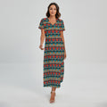 Ethnic African Inspired Pattern Print Short Sleeve Maxi Dress