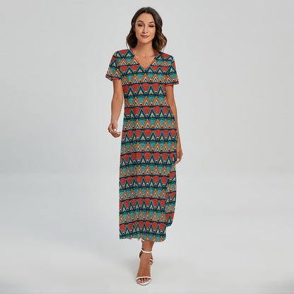 Ethnic African Inspired Pattern Print Short Sleeve Maxi Dress