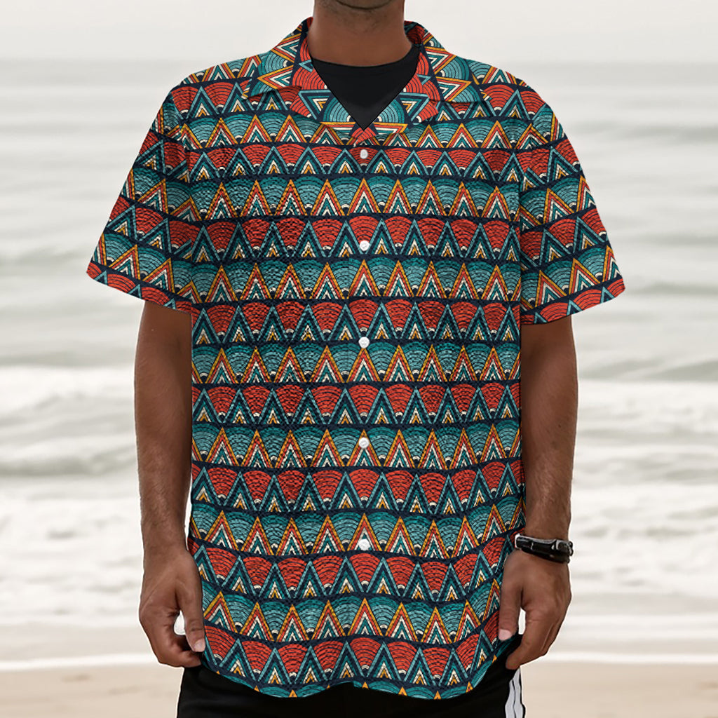 Ethnic African Inspired Pattern Print Textured Short Sleeve Shirt