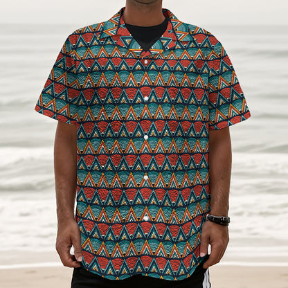 Ethnic African Inspired Pattern Print Textured Short Sleeve Shirt