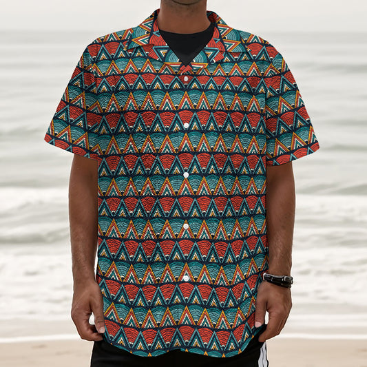 Ethnic African Inspired Pattern Print Textured Short Sleeve Shirt