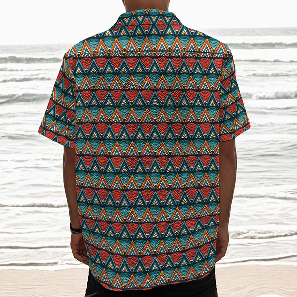 Ethnic African Inspired Pattern Print Textured Short Sleeve Shirt