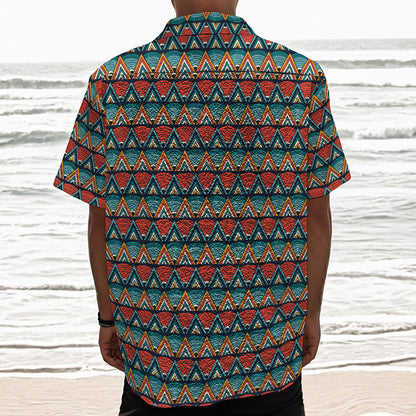 Ethnic African Inspired Pattern Print Textured Short Sleeve Shirt