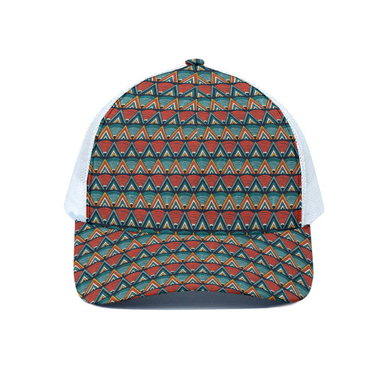 Ethnic African Inspired Pattern Print White Mesh Trucker Cap