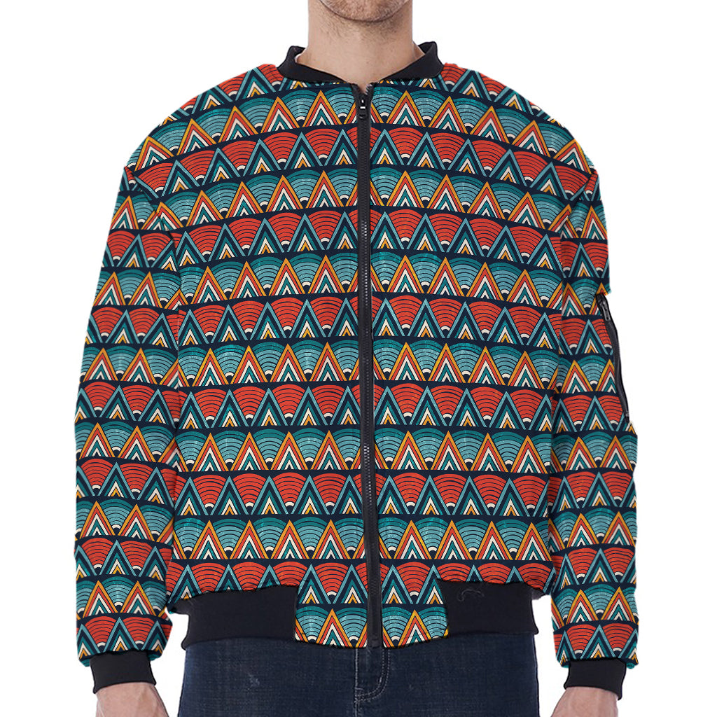 Ethnic African Inspired Pattern Print Zip Sleeve Bomber Jacket