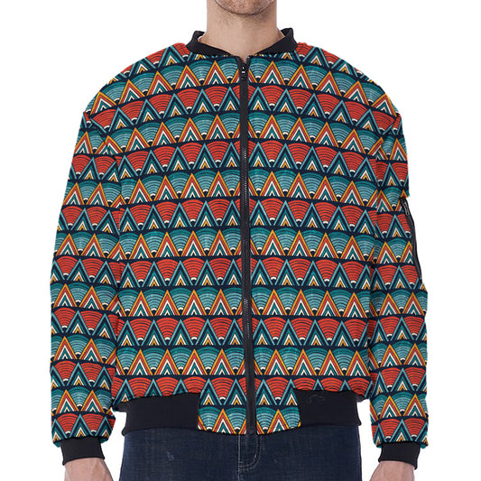 Ethnic African Inspired Pattern Print Zip Sleeve Bomber Jacket