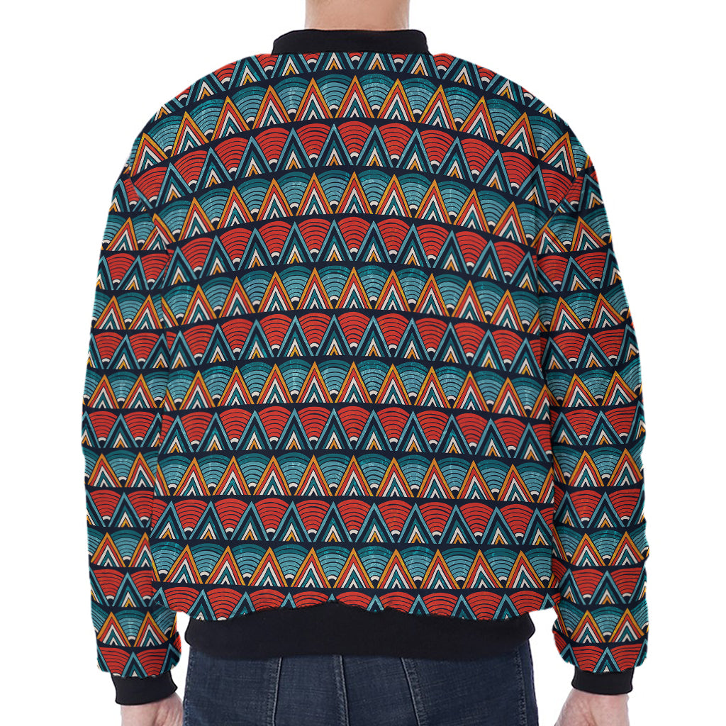 Ethnic African Inspired Pattern Print Zip Sleeve Bomber Jacket
