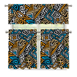 Ethnic Aztec Geometric Pattern Print 3 Piece Kitchen Curtains