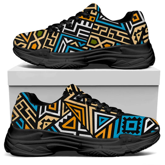 Ethnic Aztec Geometric Pattern Print Black Chunky Shoes