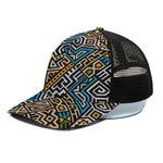 Ethnic Aztec Geometric Pattern Print Black Mesh Trucker Cap