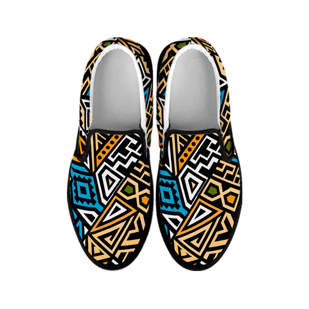 Ethnic Aztec Geometric Pattern Print Black Slip On Sneakers