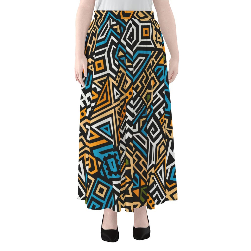 Ethnic Aztec Geometric Pattern Print Chiffon Maxi Skirt